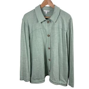 Pure Jill Women's Mint Green Button Front Shirt Shacket‎ Organic Cotton Size XL